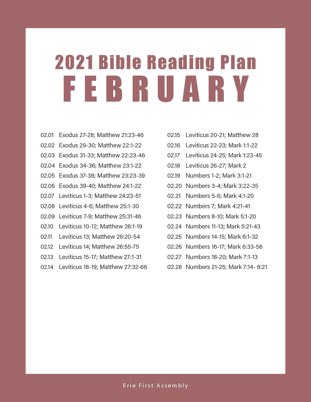 2021 Bible Reading Plan | Erie First Assembly