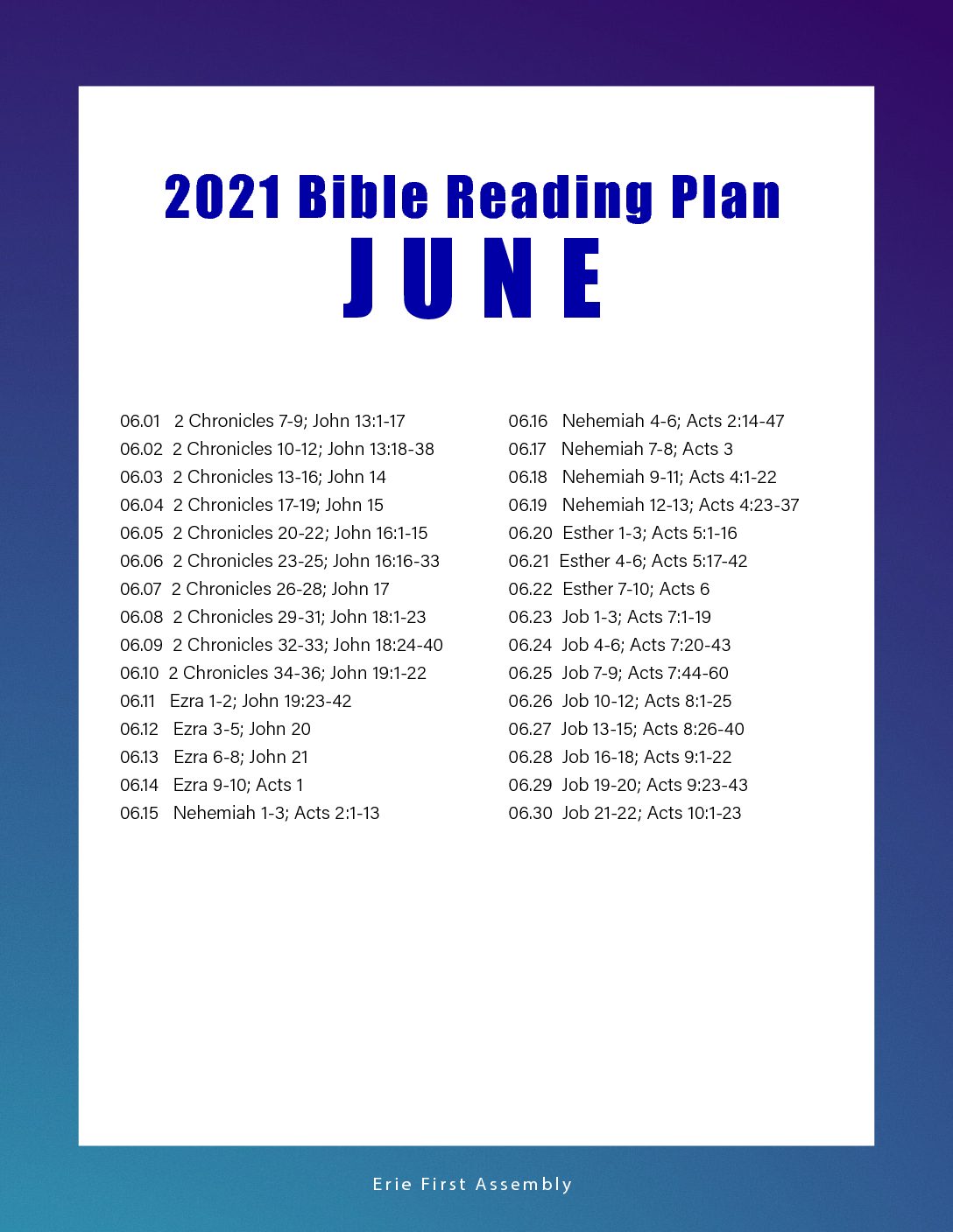 2021 Bible Reading Plan | Erie First Assembly